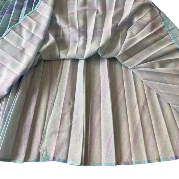 Vintage dress Touch Class pleated A-line pastel pink blue green belted size 14 - Picture 9 of 15